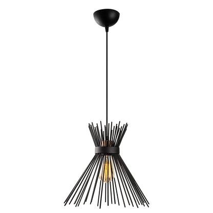 Modern black spire pendant light with exposed bulb for minimalist interiors.