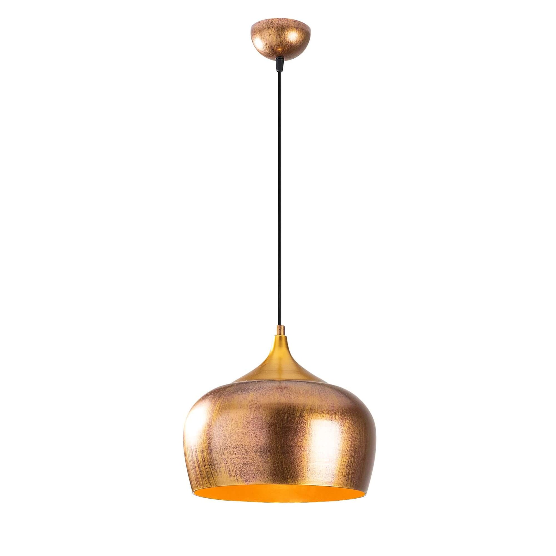 Brushed gold dome pendant light fixture with warm glow, luxury touch for stylish spaces.