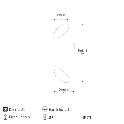 Modern cylindrical wall light with dual openings for ambient glow, creating a unique lighting effect.