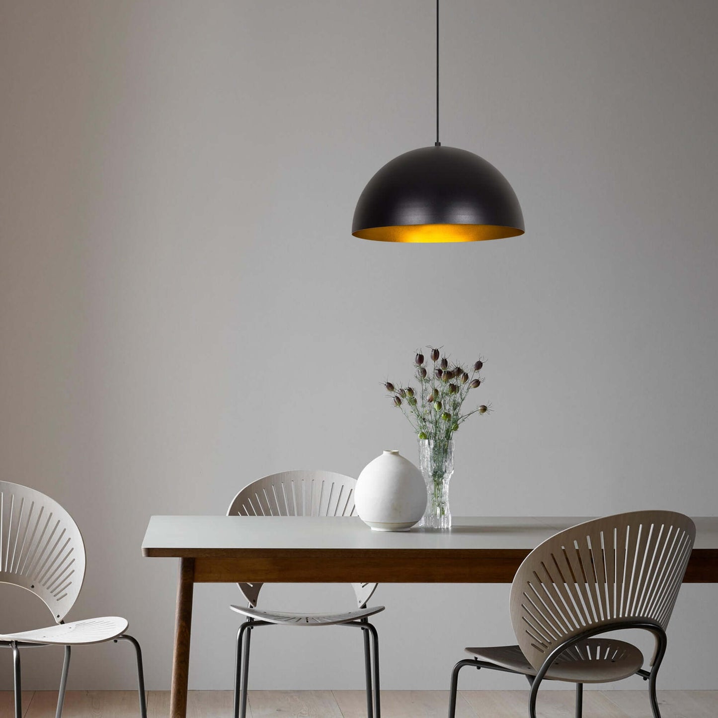 Eclipse Dome Pendant with Black Exterior and Warm Glow, Modern and Traditional Lighting Option