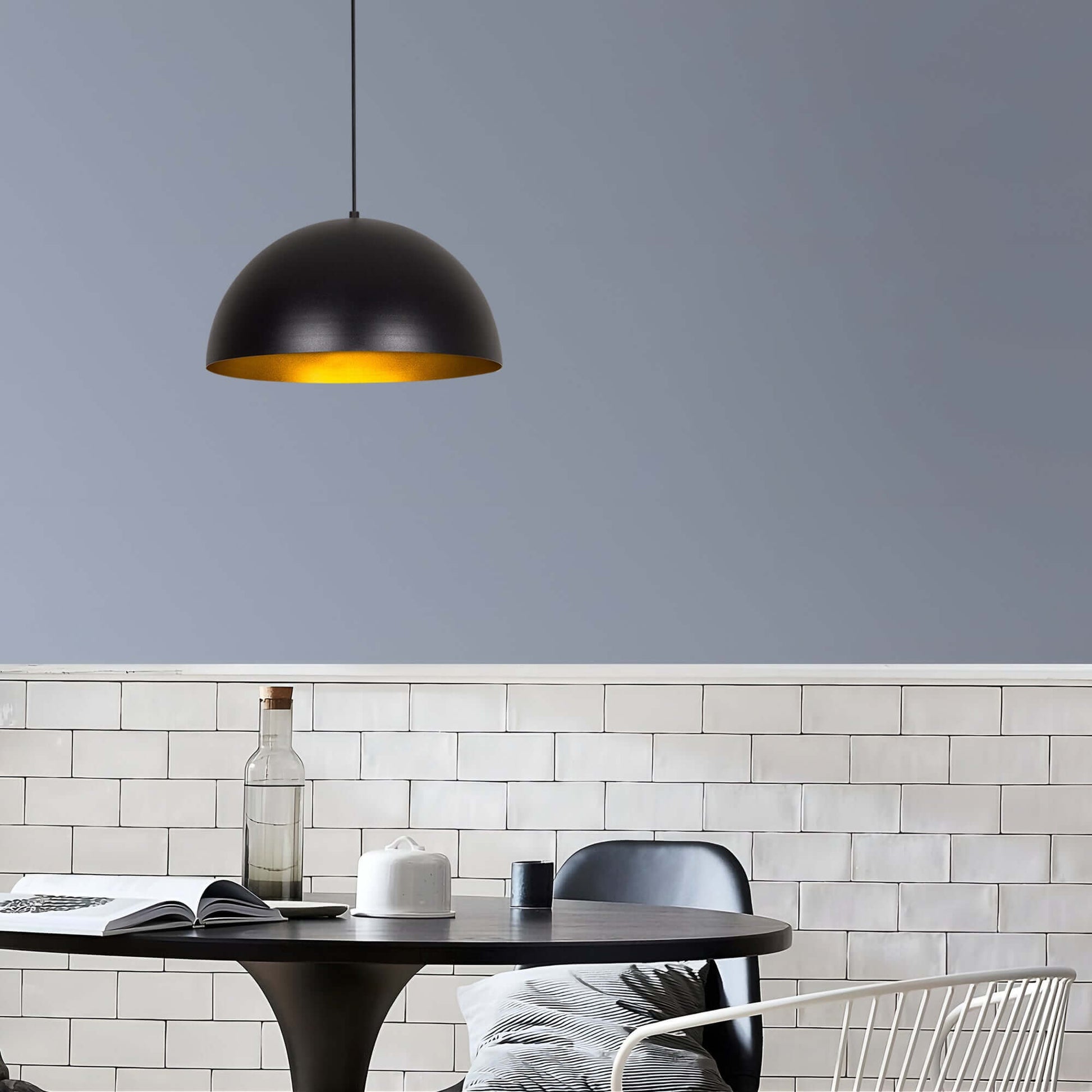 Eclipse Dome Pendant with Black Exterior and Warm Glow, Modern and Traditional Lighting Option