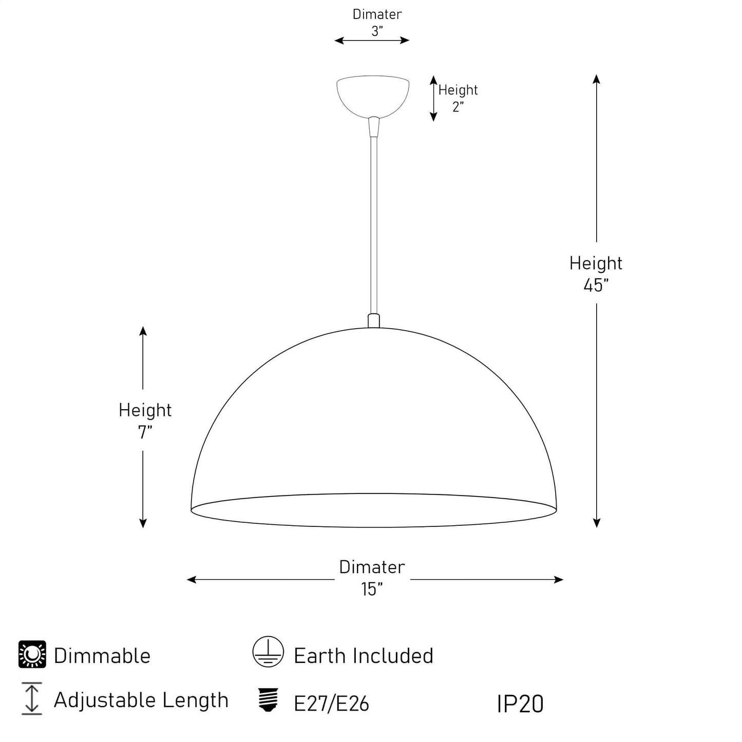 Eclipse Dome Pendant with Black Exterior and Warm Glow, Modern and Traditional Lighting Option