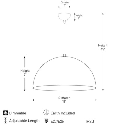 Eclipse Dome Pendant with Black Exterior and Warm Glow, Modern and Traditional Lighting Option