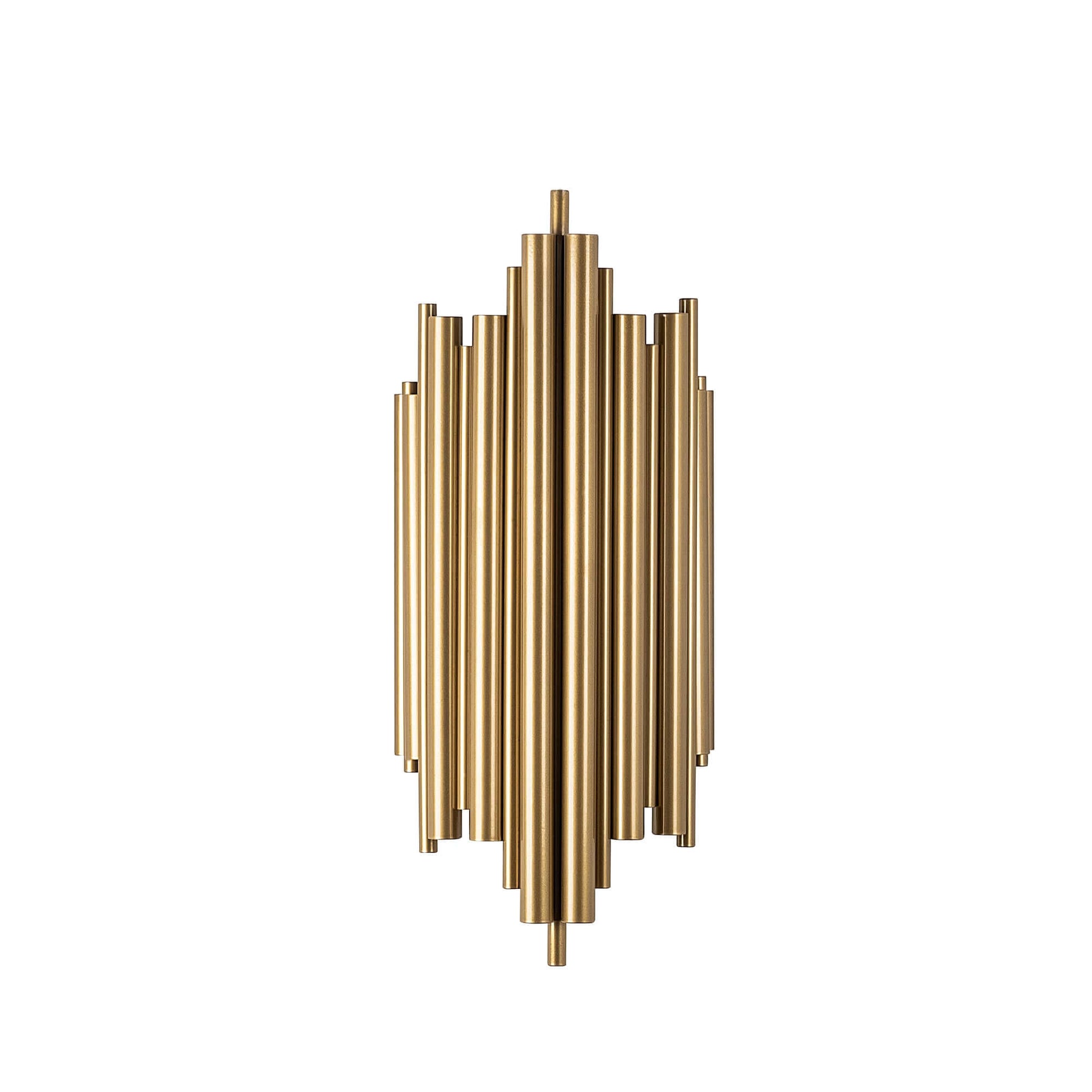 Golden ribbed design wall light fixture with warm glow, luxurious and sophisticated style.