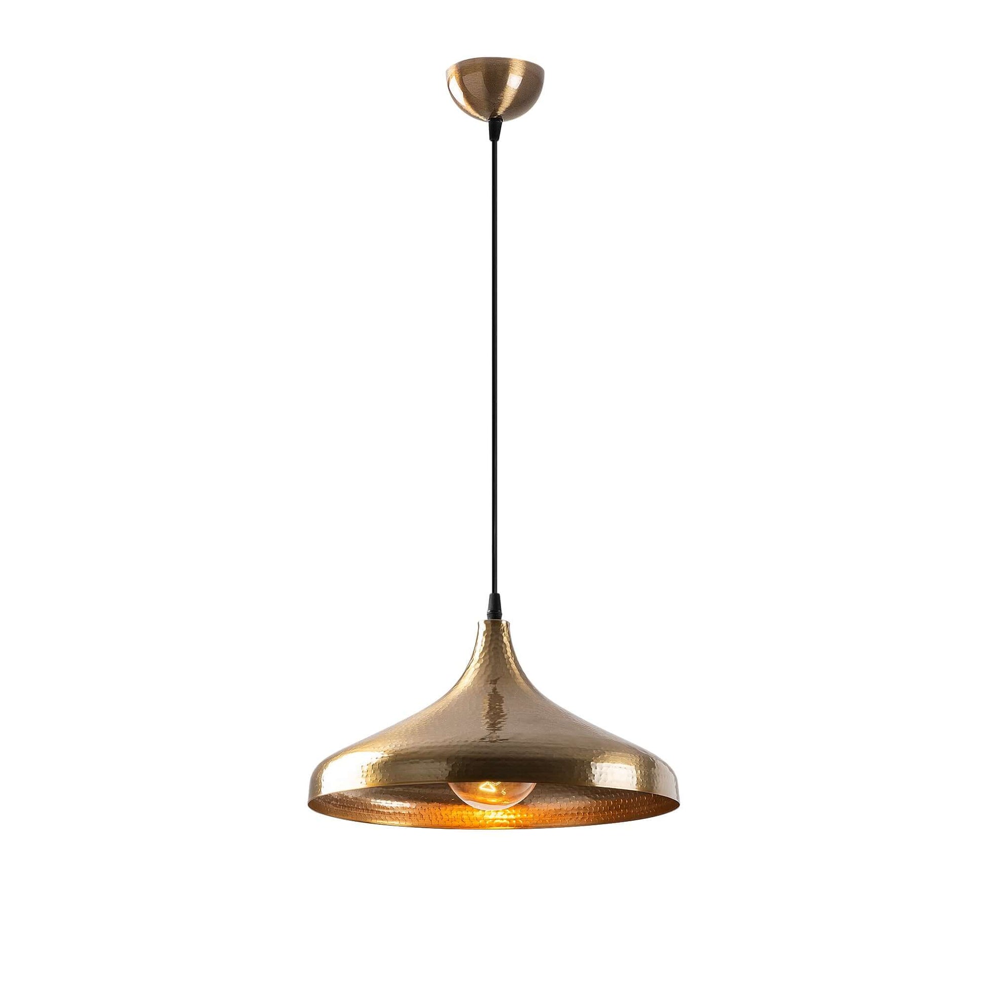 Golden pendant light with polished finish, adding luxury and style to any space.