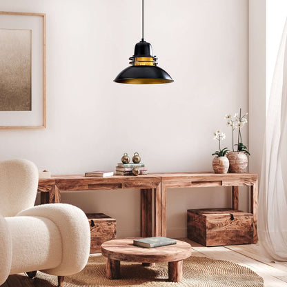 Industrial Charm Black and Gold Pendant Light - Mesh Detail for Loft and Kitchen Interiors