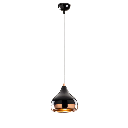 Midnight Gloss Pendant Midsize black pendant light with copper ring accent.