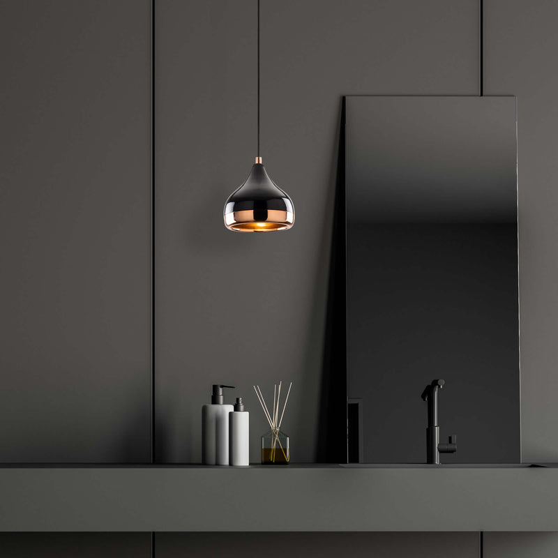 Midnight Gloss Pendant Midsize in black with copper ring accent