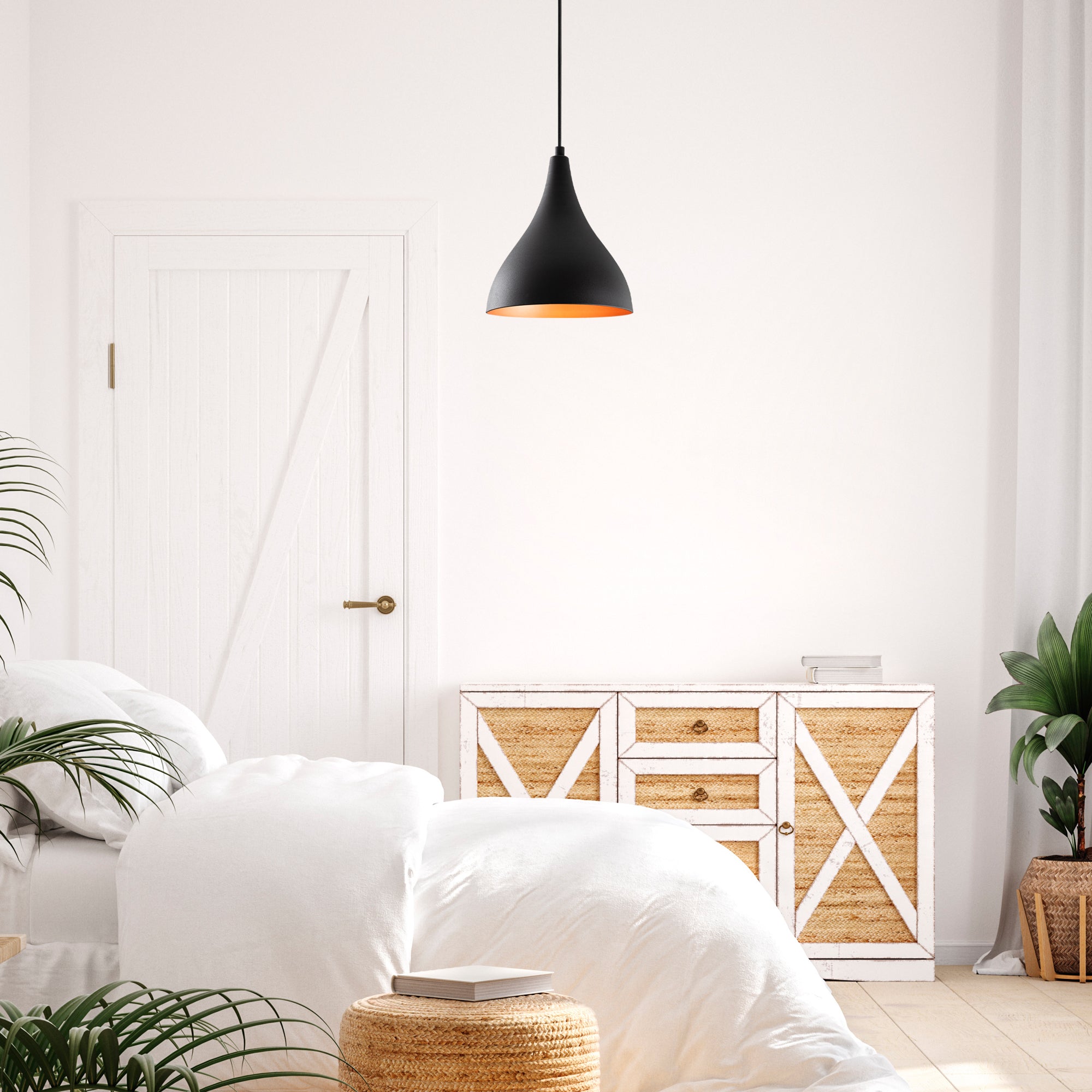 Midnight Elegance Pendant Light in a modern bedroom