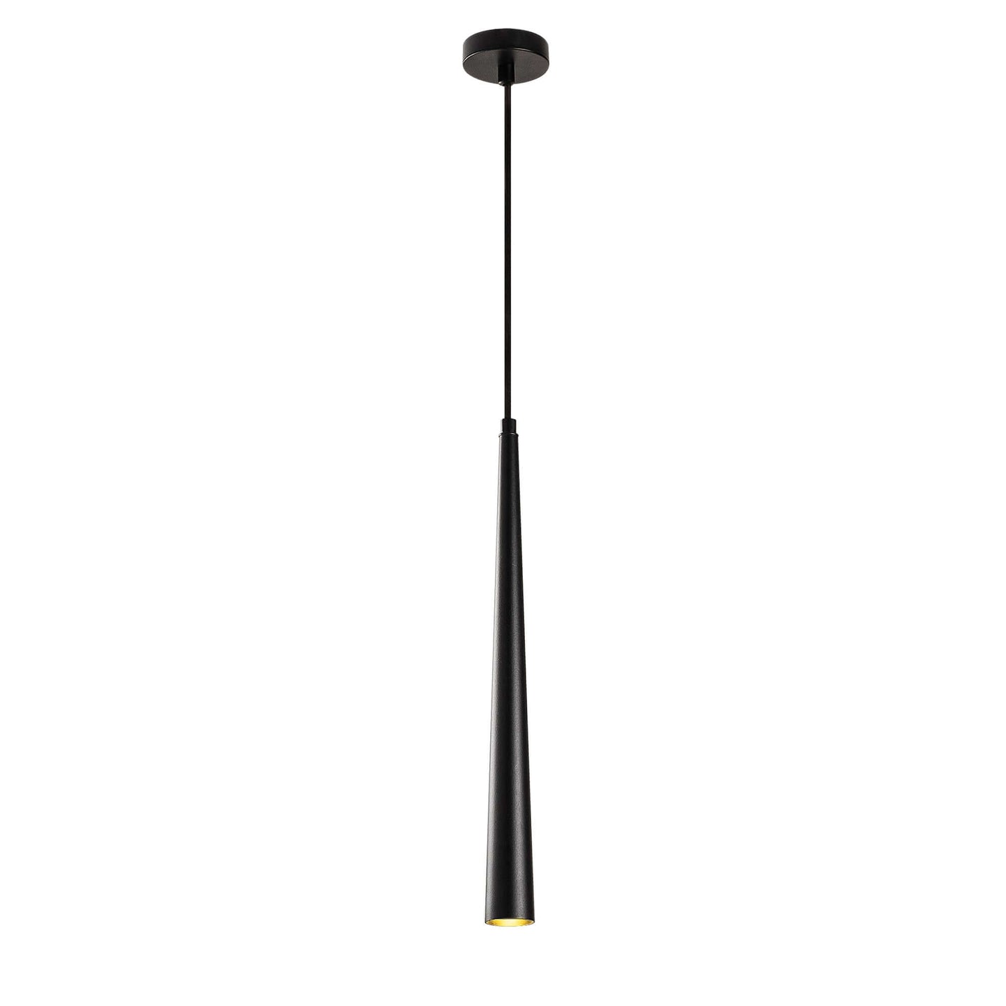 Sleek black tapered pendant light for kitchen islands with elegant design and focused lighting.