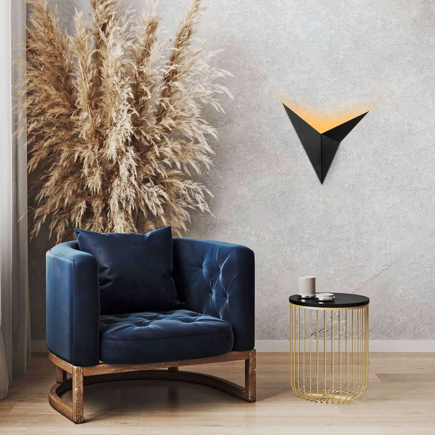 Triangular black geometric wall light fixture for modern decor.