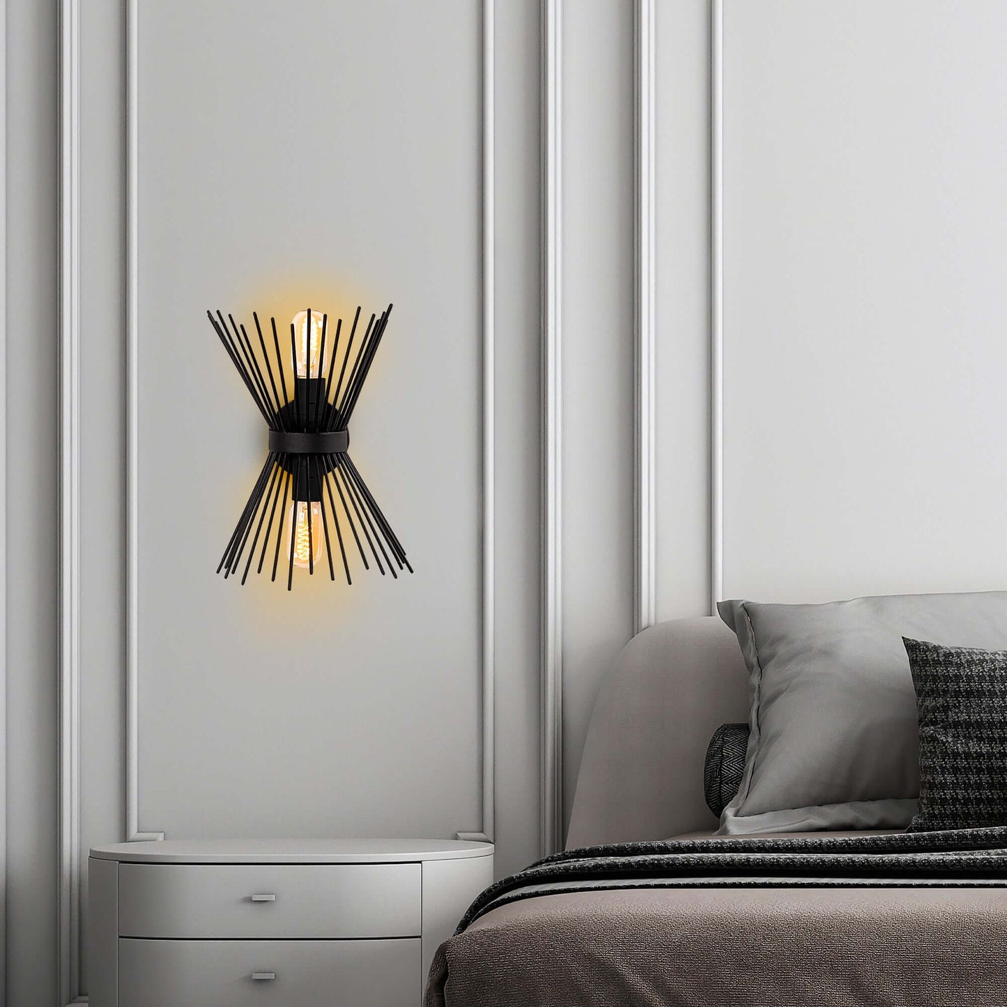 Modern twin tube wall light with exposed filament bulbs, stylish and functional design for enhancing walls.