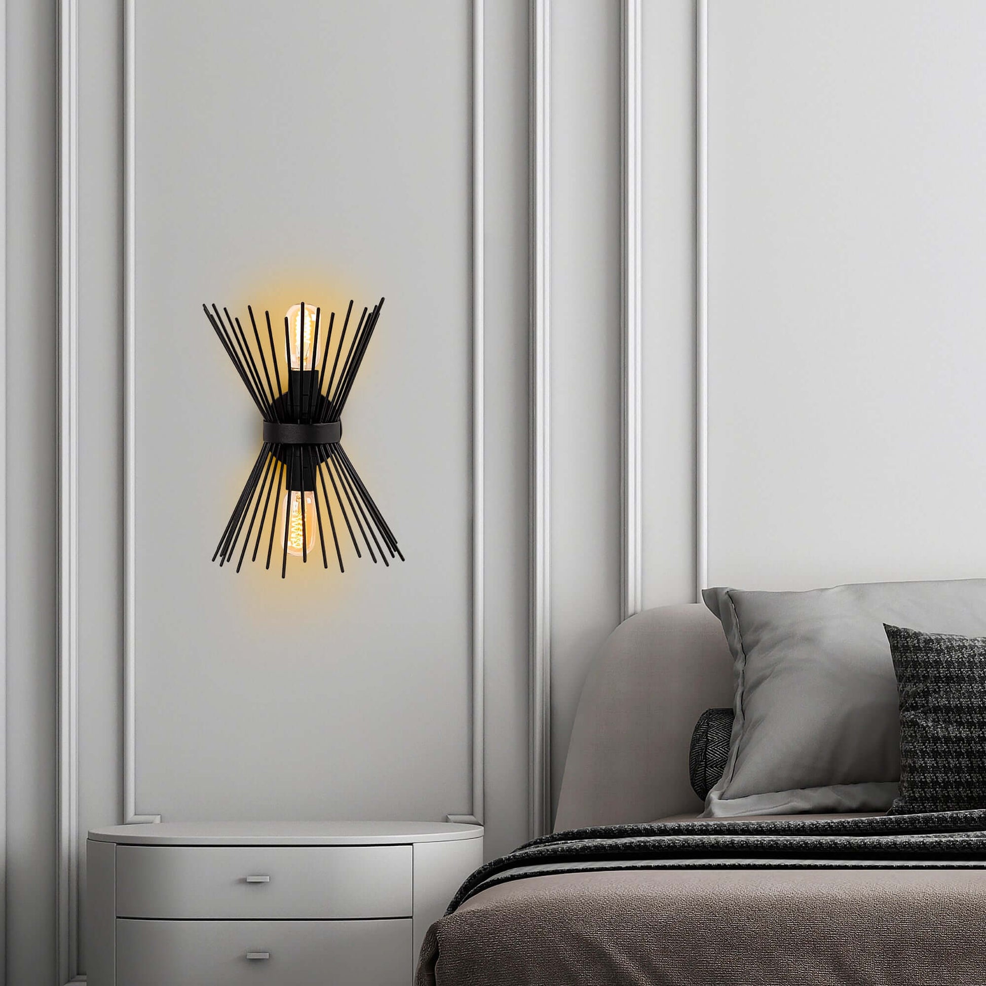 Modern twin tube wall light with exposed filament bulbs, stylish and functional design for enhancing walls.