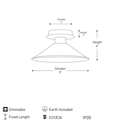 Whimsy Black Solo cone ceiling light with exposed filament bulb in retro design.