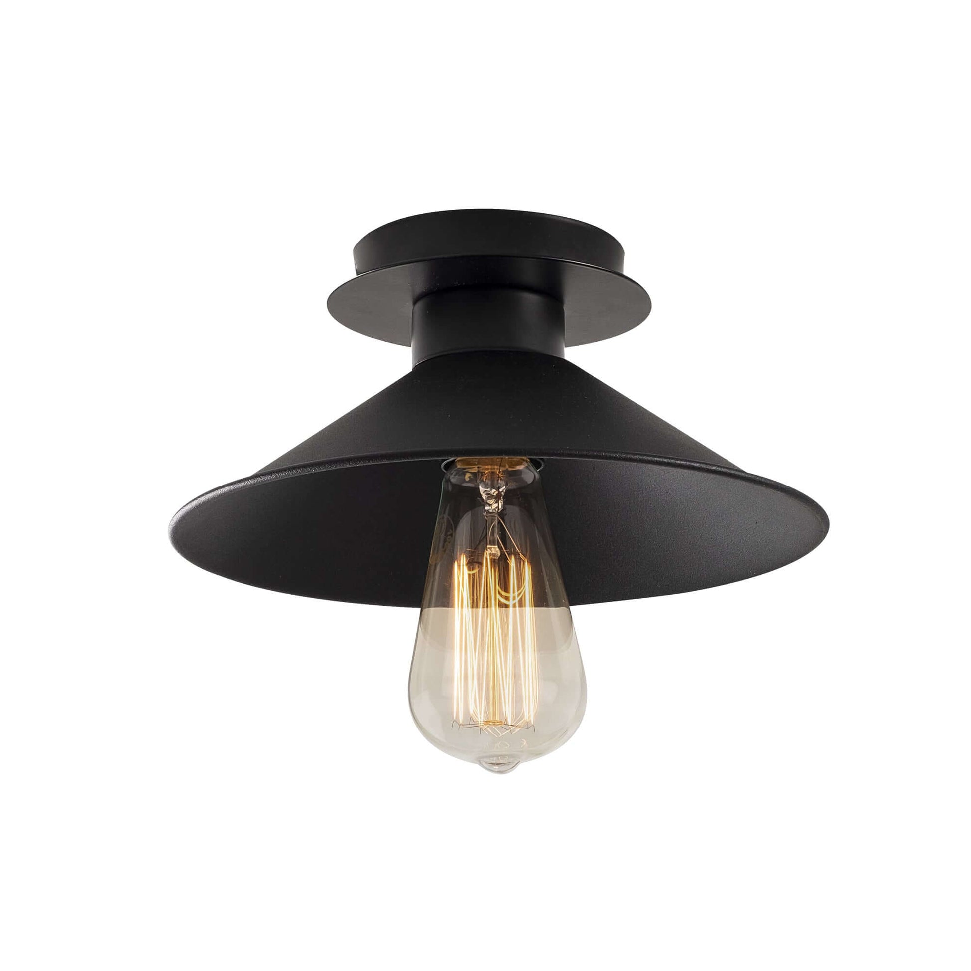 Whimsy Black Solo vintage cone ceiling light with exposed filament bulb for nostalgic ambiance.