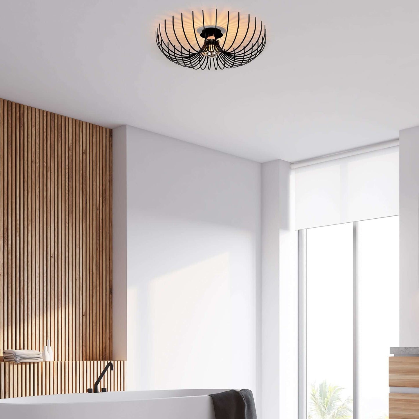 Wide Bloom Ceiling Light with Petal-like Wire Design