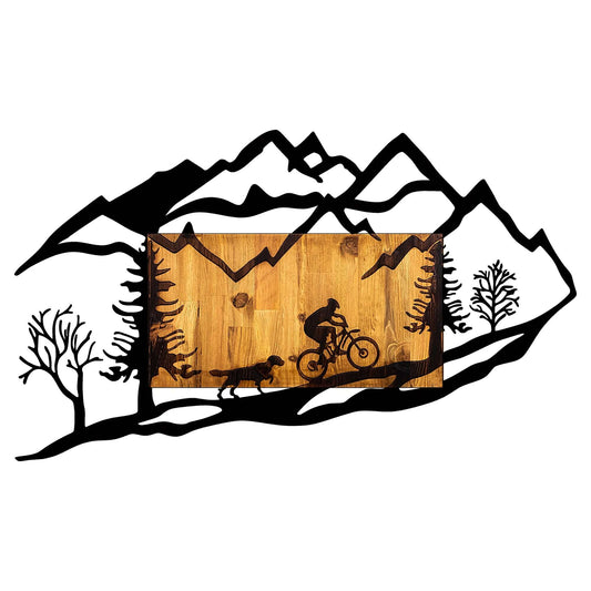 Adventure Journey Wall Art featuring cyclist and dog riding through scenic landscape.