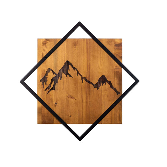 Alpine Frame Peaks wooden wall decor with mountain landscape design.