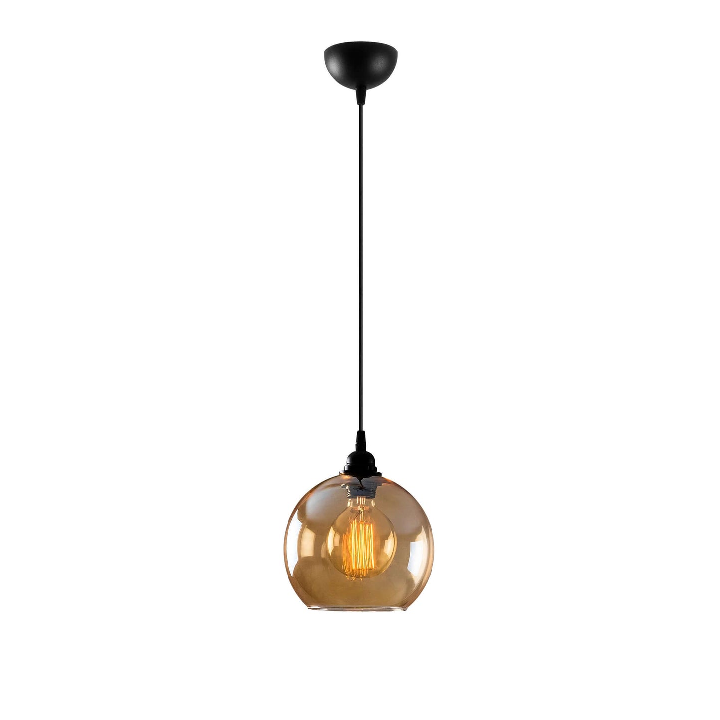 Amber glass sphere pendant light fixture for modern spaces.