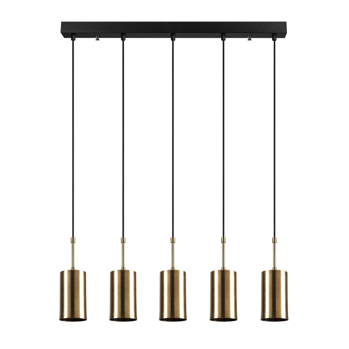 Aurora Cylinder Cluster with Five Gold Pendants - Elegant statement lighting for dining room, kitchen, or living space.