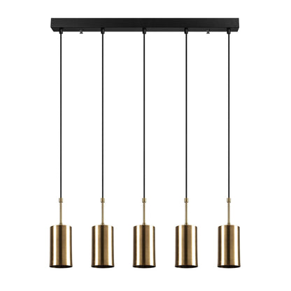 Aurora Cylinder Cluster with Five Gold Pendants - Elegant statement lighting for dining room, kitchen, or living space.