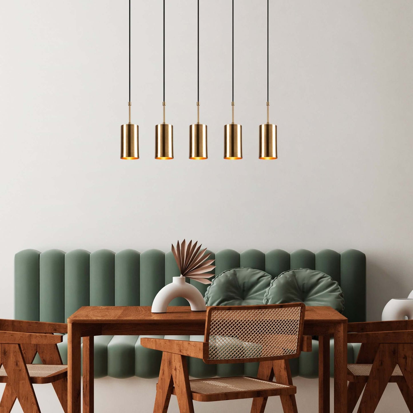 Aurora Cylinder Cluster with Five Gold Pendants - Statement Lighting for Dining Room, Kitchen, Living Space