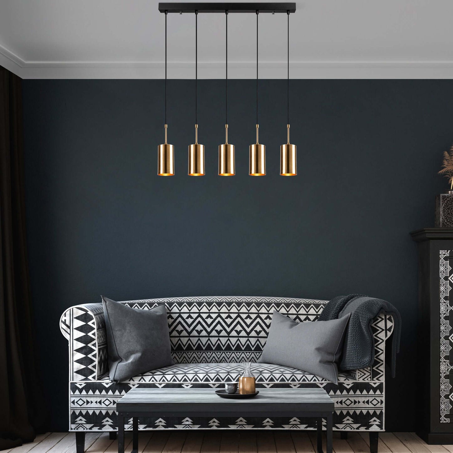 Aurora Cylinder Cluster with Five Gold Pendants for Stunning Lighting Statement