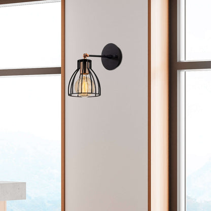 Cage Glow Wall Sconce with Vintage-Inspired Bulb in Open Metal Cage Design