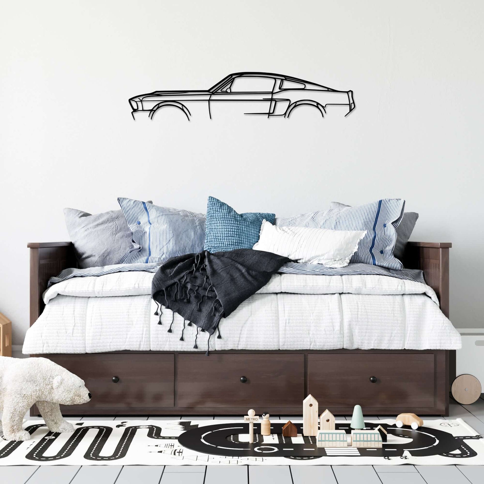 Metal silhouette wall decor of classic car design, Car Dreamscape.