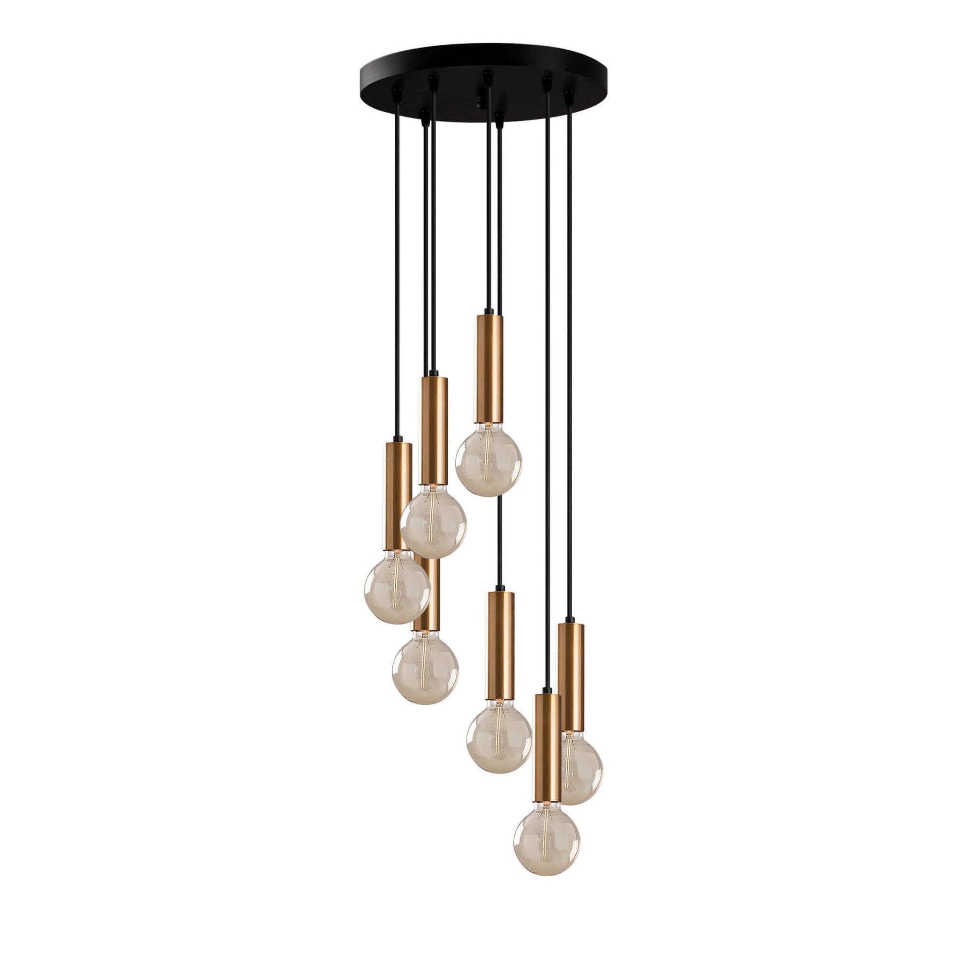 Cascade Glow Chandelier with golden pendant lights hanging gracefully in a stunning multi-bulb design.