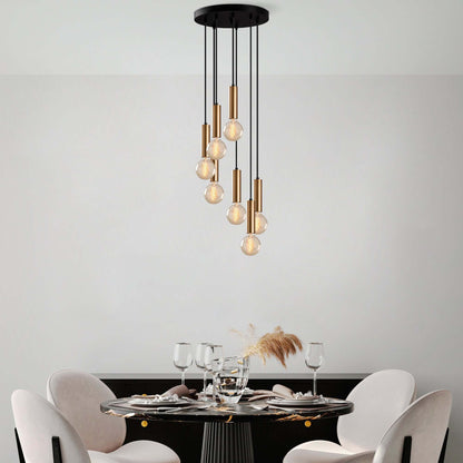 Cascade Glow Chandelier with Golden Pendant Lights - Elegant multi-bulb design for warm ambiance.