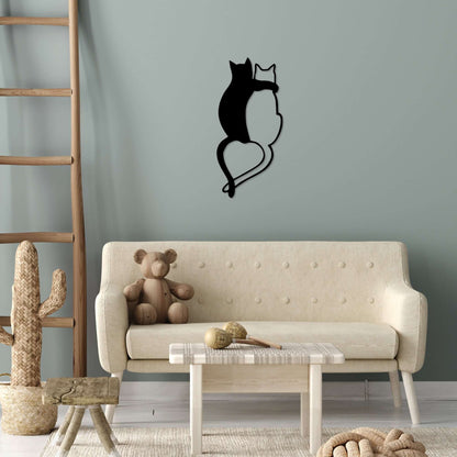 Cat Love Silhouette metal wall decor with two cats forming a heart with their tails.