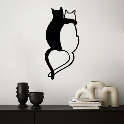 Cat Love Silhouette metal wall decor with two cats forming a heart with their tails.