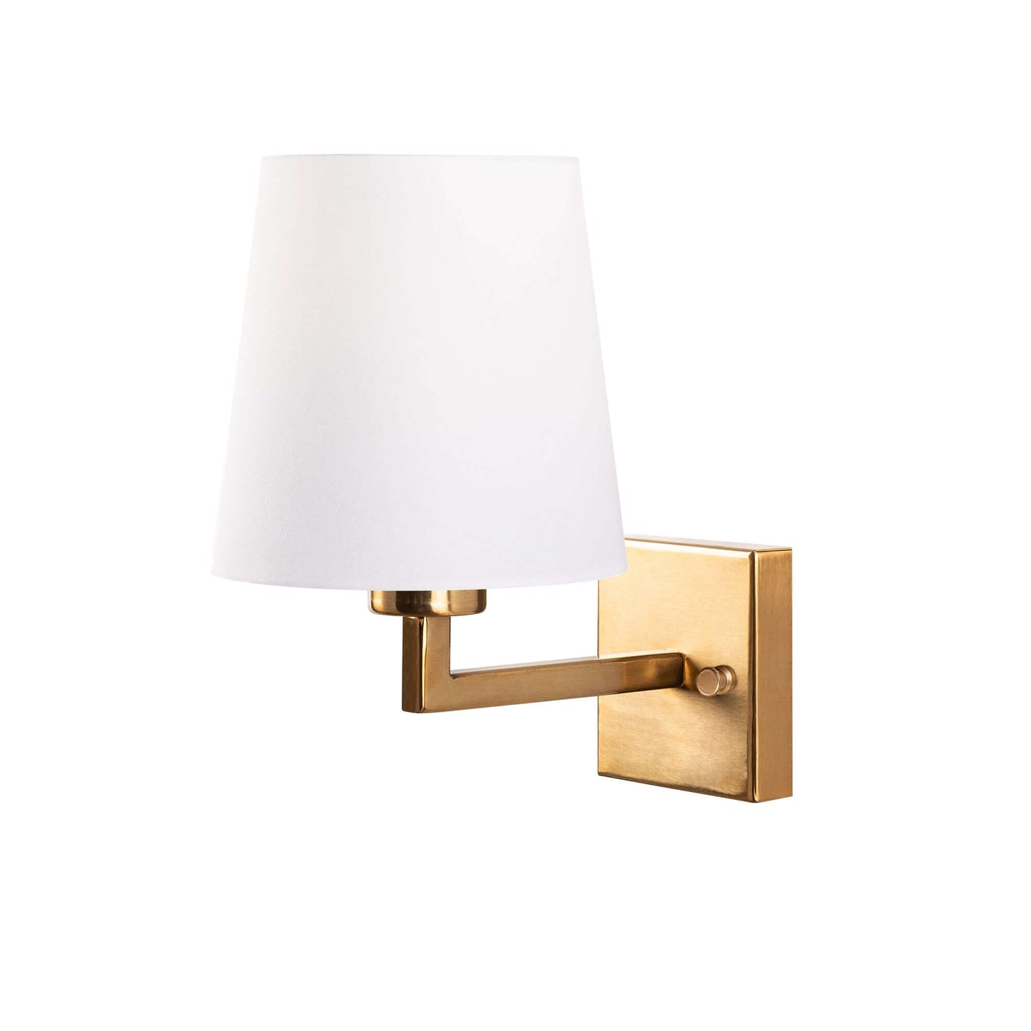 Charm Wall Lamp in White with Gold Arm and Linen Shade