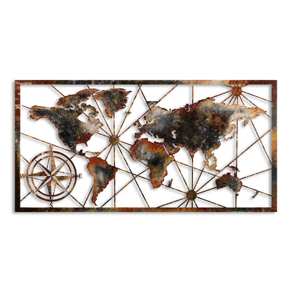 Compass Rose World Map vintage design with intricate compass on a world map background.