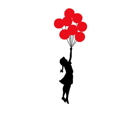 Dreamy Balloon Girl metal wall decor silhouette with red balloons