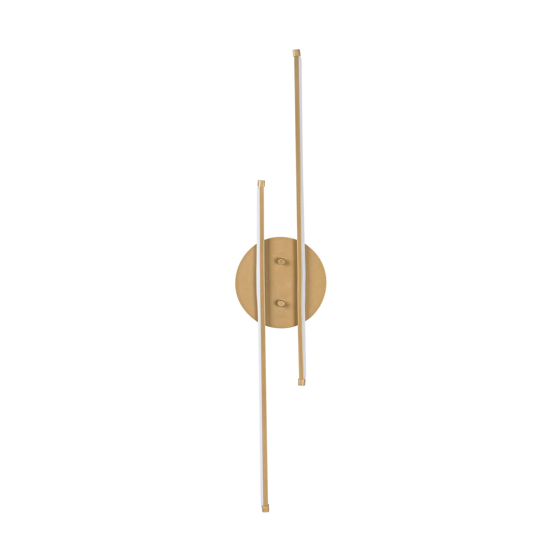 Dual Beam Wall Light in Gold Finish emitting soft glow from two elegant bars. Modern and sophisticated lighting fixture.