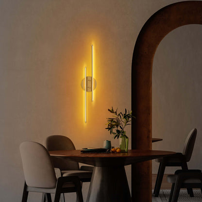 Dual Beam Wall Light in Gold Finish emitting soft glow from two elegant bars.