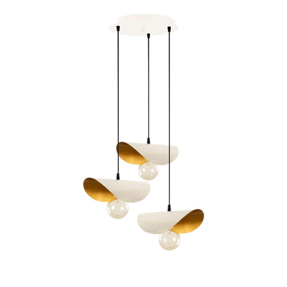 Eclipse Glow Pendant Trio with golden interior shades resembling flower petals.