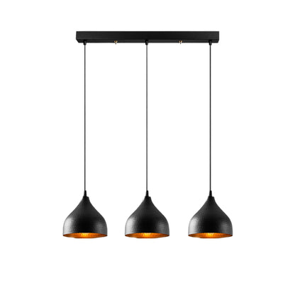 Industrial black pendant lights with warm amber glow, perfect for dining room, kitchen, or living space. white-background