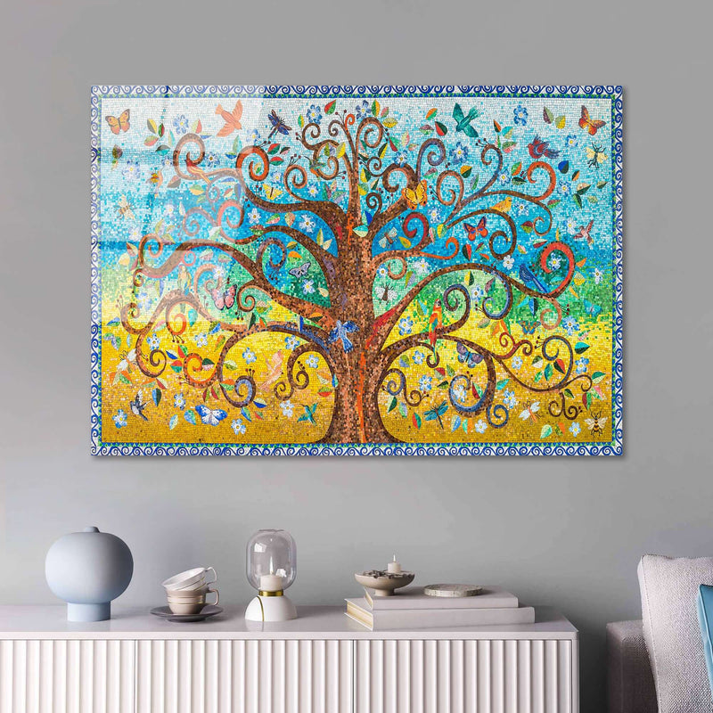 Enchanted Tree of Whimsy wall decor with colorful swirling branches and fluttering birds.