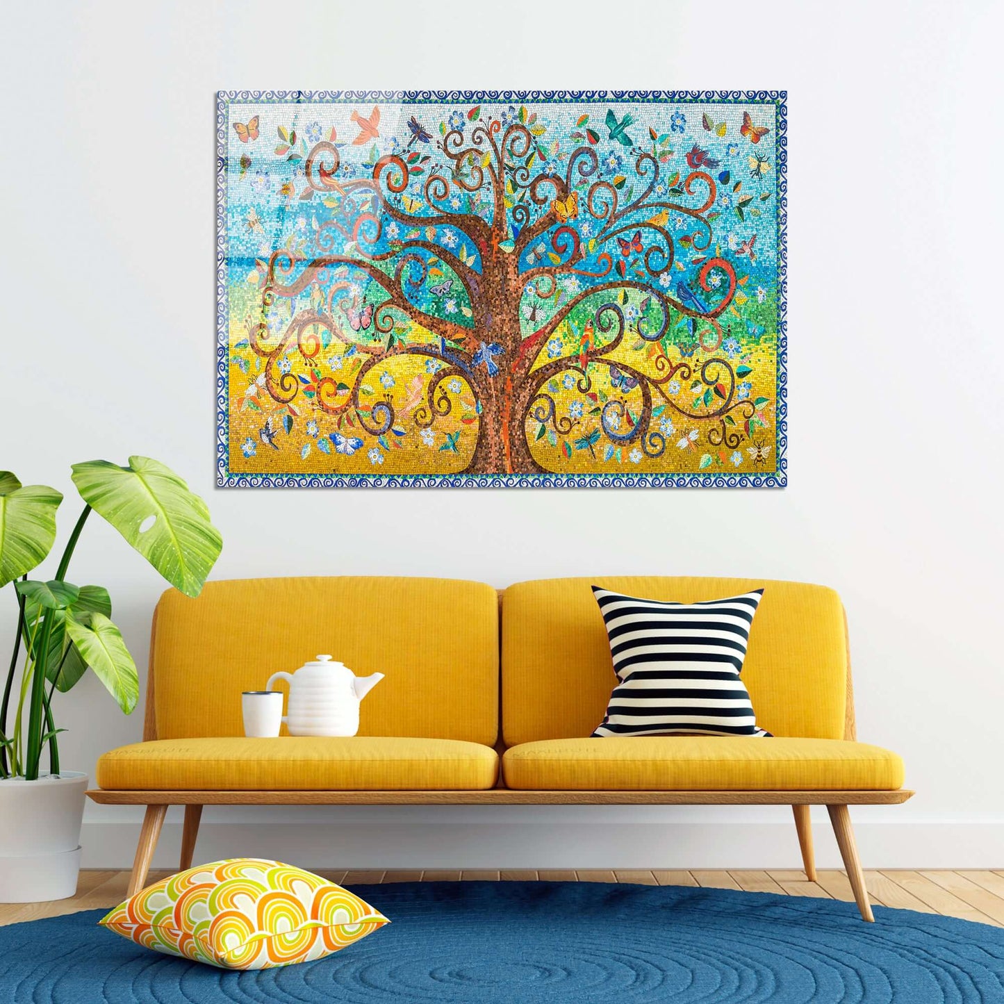 Enchanted Tree of Whimsy colorful wall decor with swirling branches and fluttering birds