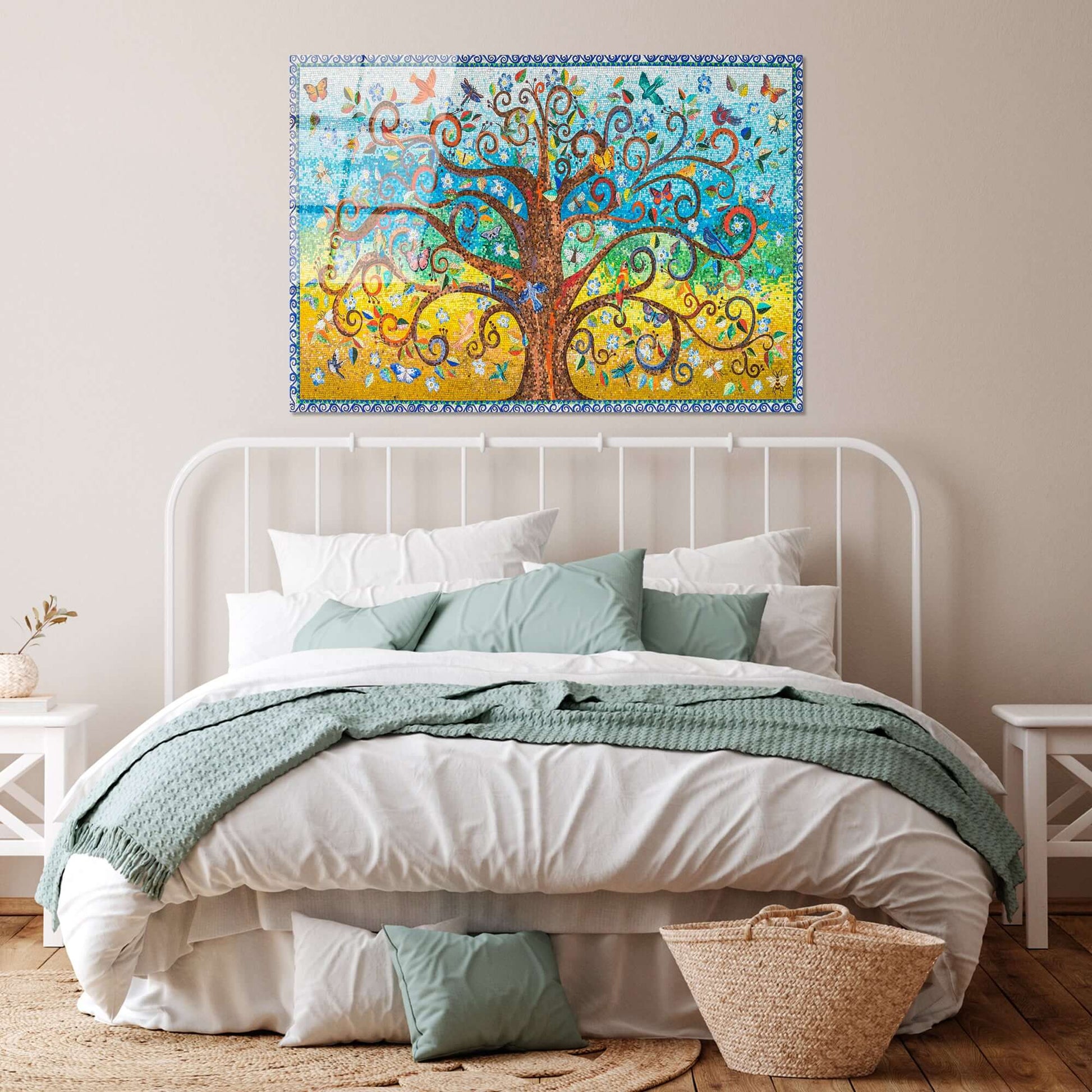 Enchanted Tree of Whimsy wall decor with colorful swirling branches and fluttering birds.