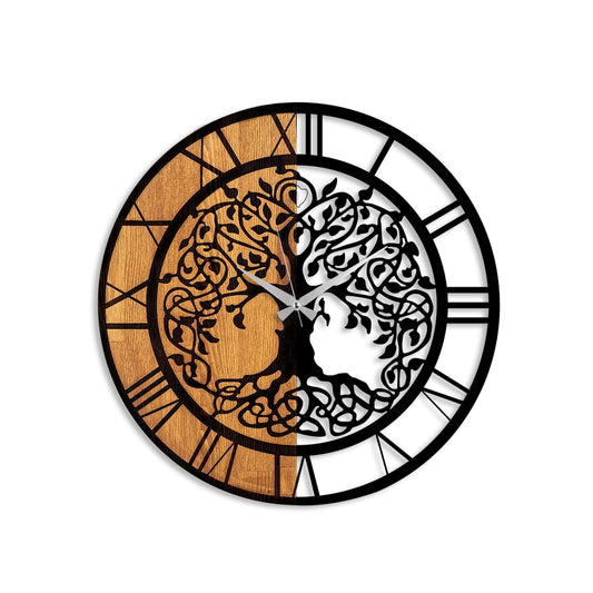 Eternal Harmony Wall Clock with Tree of Life Design in Golden and Black Hues