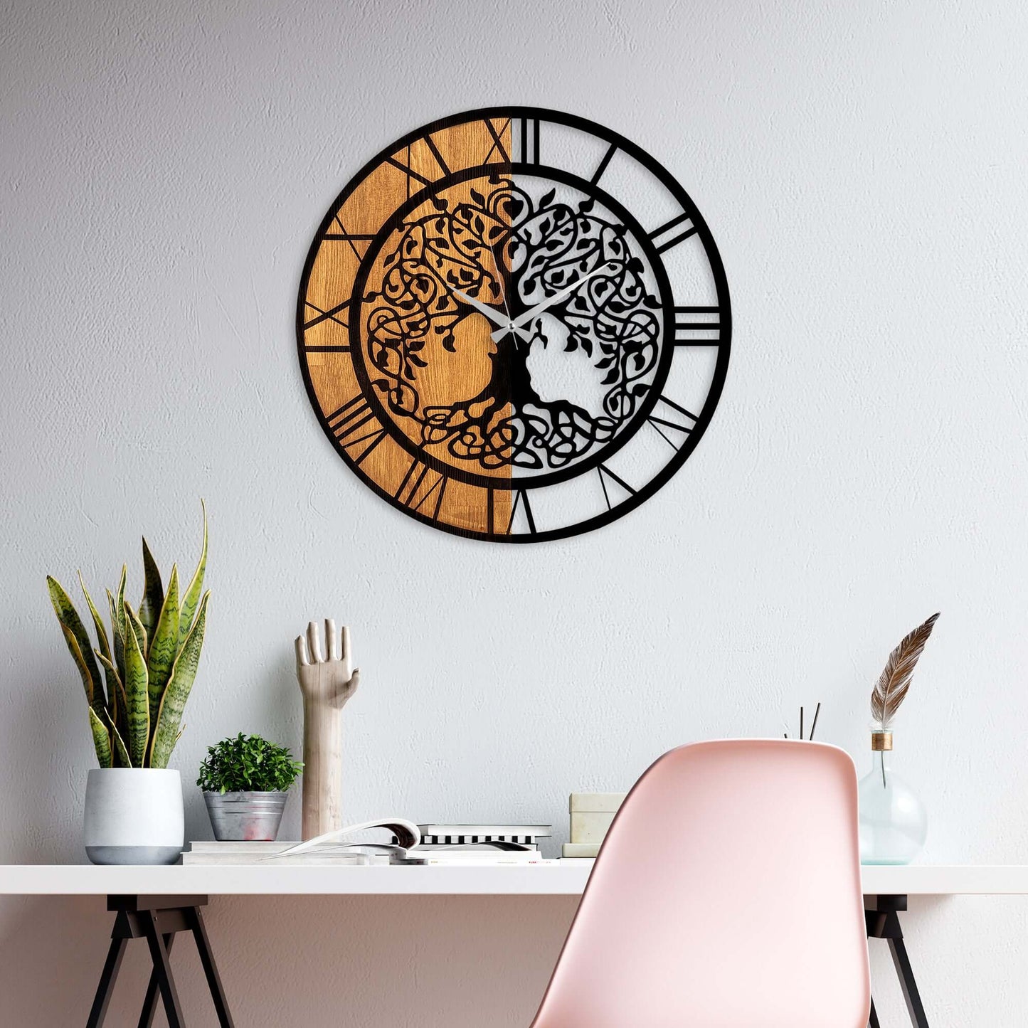 Eternal Harmony Wall Clock with Tree of Life Design in Golden and Black Hues