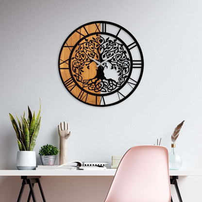 Eternal Harmony Wall Clock with Tree of Life Design in Golden and Black Hues