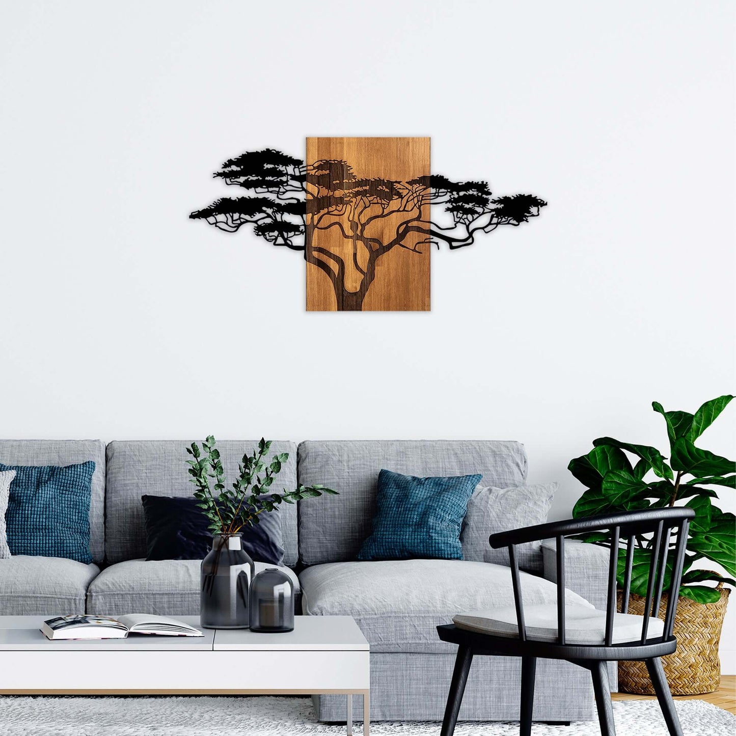 Evergreen Silhouette wood and metal wall decor artistic blend design.