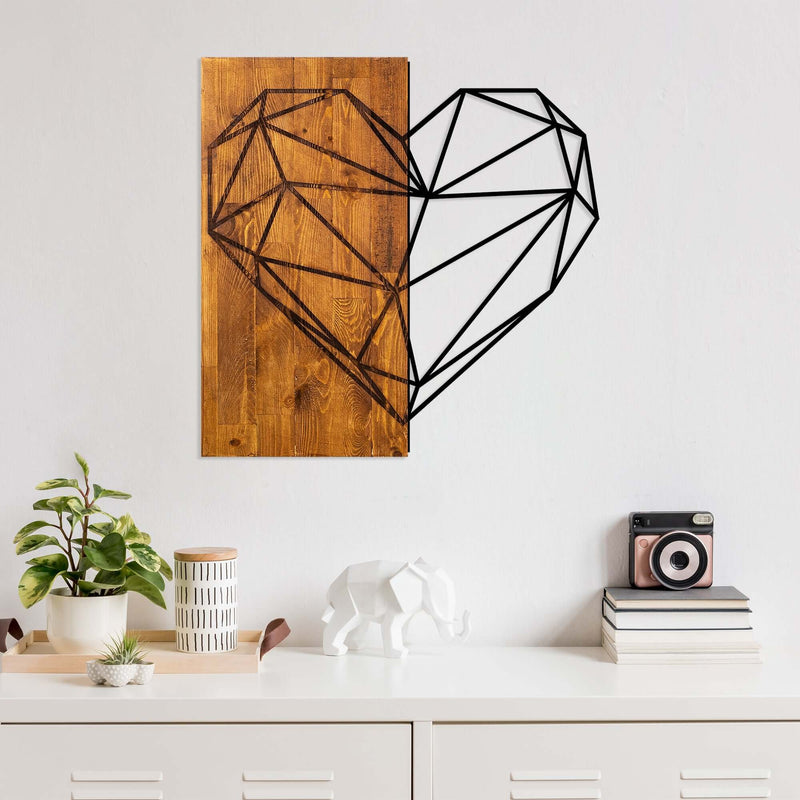 Geometric black line heart wall art for modern decor.