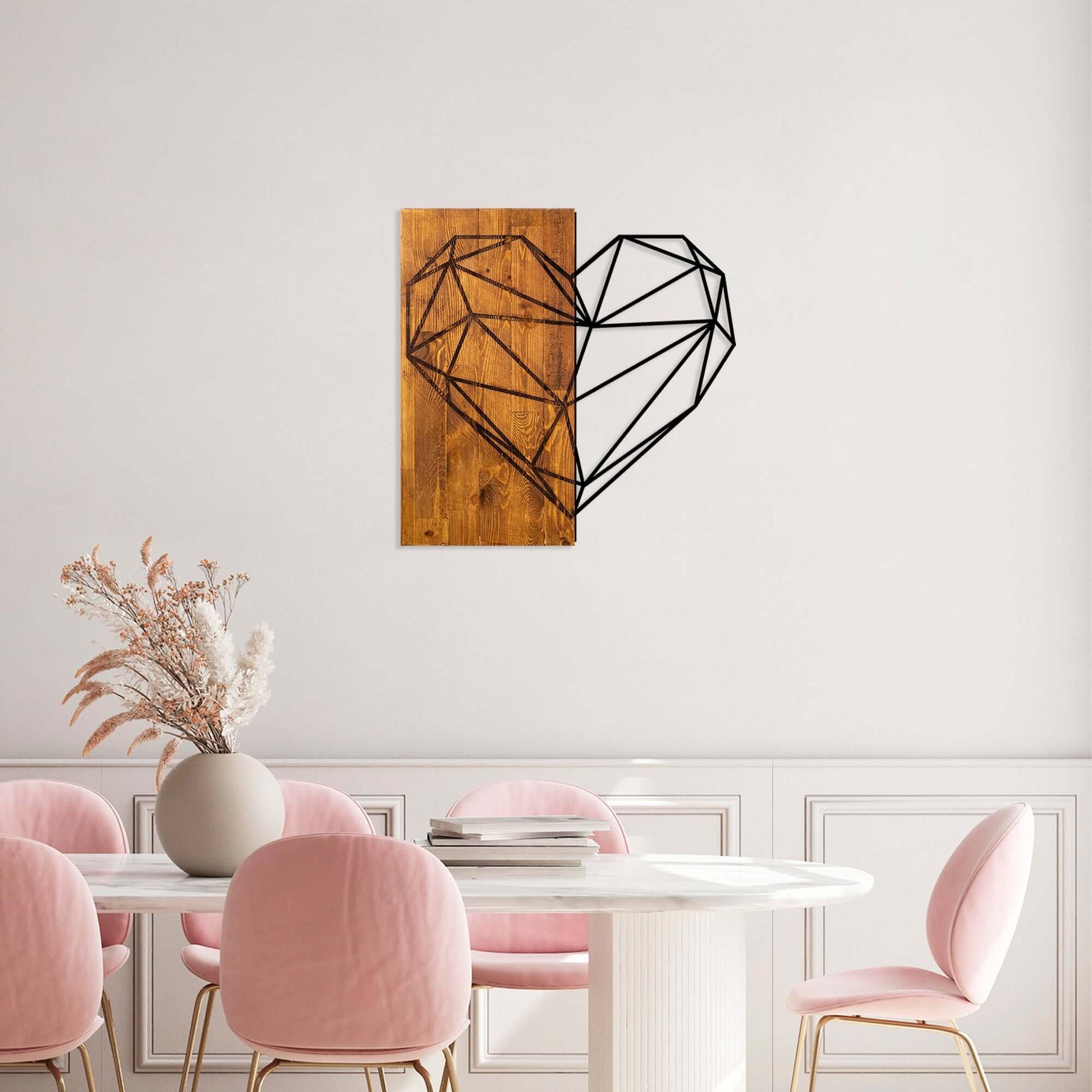 Geometric black lines forming heart-shaped art piece for modern decor.