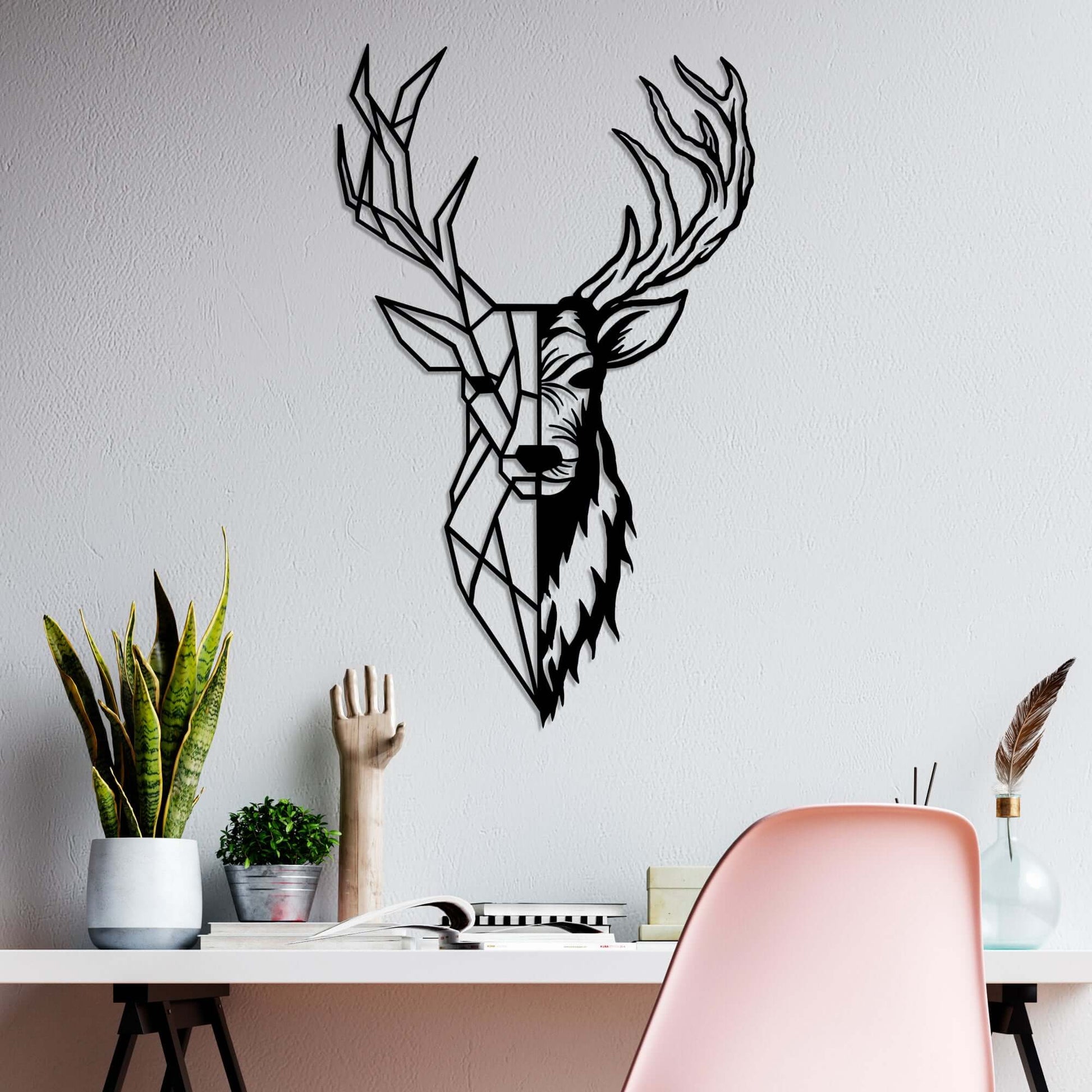 Geometric Stag Majesty metal wall decor showcasing a majestic stag design.